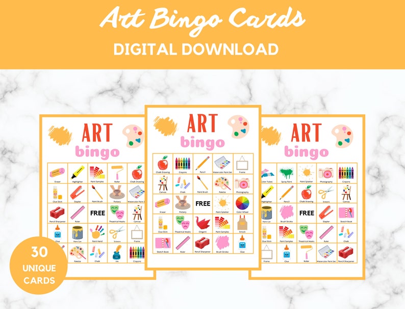Art Bingo - Art Activity- 30 Art Bingo Cards - Art Party Game - - Art ...