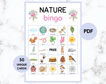 Nature Bingo - 30 Nature Bingo Cards - Nature Party Game - Nature Hike Bingo - Camping Bingo - Printable Nature Bingo - PDF