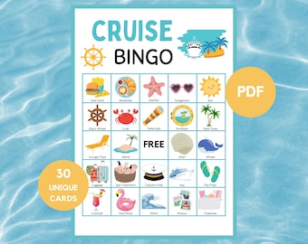 Bingo de cruceros - Bingo de viajes - 30 cartones de bingo de cruceros - Bingo de cruceros - Bingo de vacaciones en crucero - Bingo de cruceros imprimible - PDF