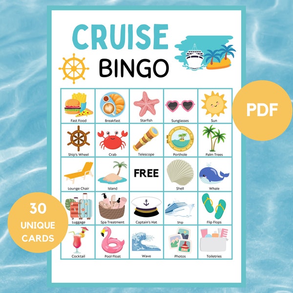 Cruise Bingo - Travel Bingo - 30 Cruise Bingo Cards - Cruise Ship Bingo - Cruise Vacation Bingo - Printable Cruise Bingo - PDF