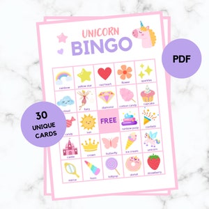 Unicorn Bingo - 30 Unicorn Bingo Cards - Unicorn Party Game - Unicorn Birthday - Unicorn Bingo