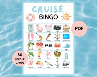 Bingo de cruceros - Bingo de viajes - 30 cartones de bingo de cruceros - Bingo de cruceros - Bingo de vacaciones en crucero - Bingo de cruceros imprimible - PDF