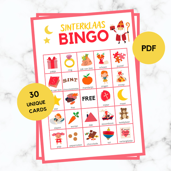 Sinterklaas Bingo - 30 Sinterklaas Bingo Cards - Sinterklaas Party Game - Sinterklaas Birthday - Sinterklaas Bingo