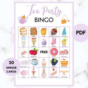 Tea Party Bingo - High Tea Bingo - 30 cartas de bingo Tea Party - Jogo Tea Party - Tea Party Birthday - Tea Party Bingo para impressão - PDF