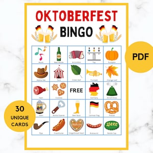 Oktoberfest Bingo - Germany Bingo - 30 Oktoberfest Bingo Cards - Oktoberfest Party Game - Printable Oktoberfest Bingo - PDF