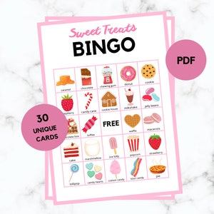 Sweet Treats Bingo - 30 Sweet Treats Bingo Cards - Sweet Treats Party Game - Sweet Treats Birthday - Sweet Treats Bingo