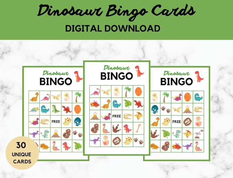 Dinosaur Bingo - 30 Dinosaur Bingo Cards - Dinosaur Party Game ...