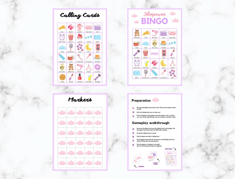 Sleepover Bingo - 30 Sleepover Bingo Cards - Sleepover Party Game ...