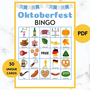 Oktoberfest Bingo - Germany Bingo - 30 Oktoberfest Bingo Cards - Oktoberfest Party Game - Printable Oktoberfest Bingo - PDF