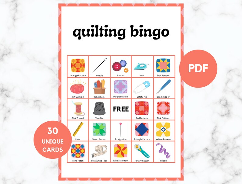 Quilt Bingo 30 Quilt Bingo Cards Quilt Game Quilt Activity Quilting