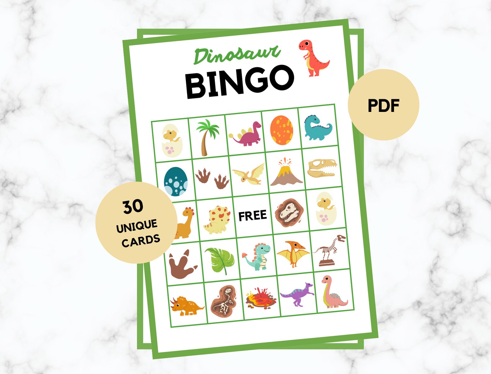 Dinosaur Bingo - 30 Dinosaur Bingo Cards - Dinosaur Party Game ...