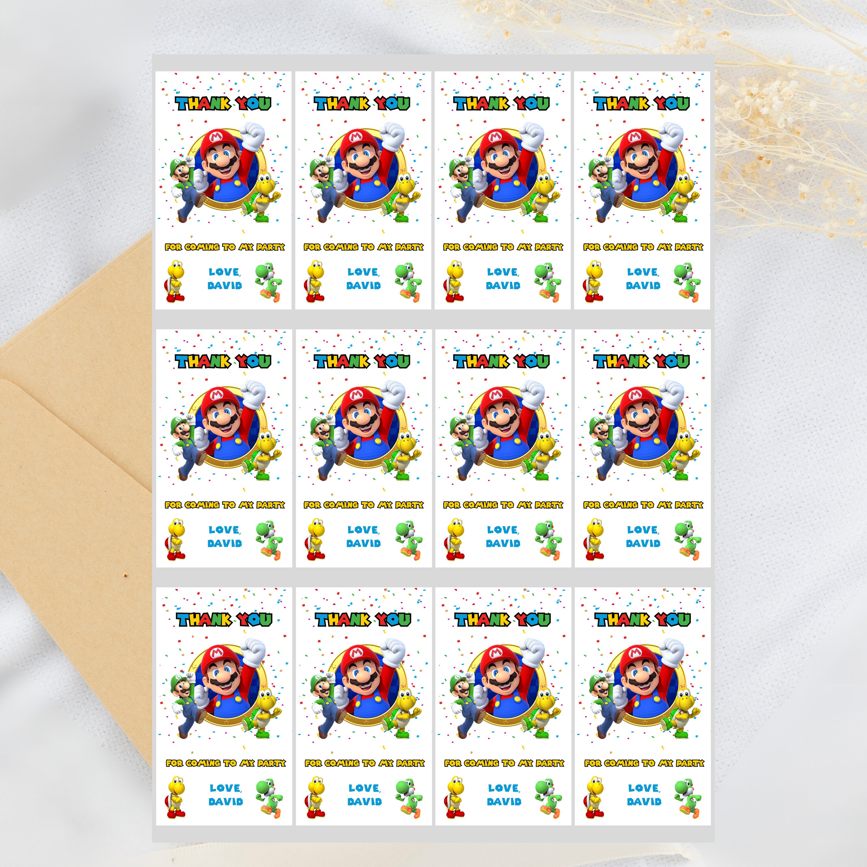 Digital Super Mario Bros Thank You Favor Tags Birthday Party Printable ...