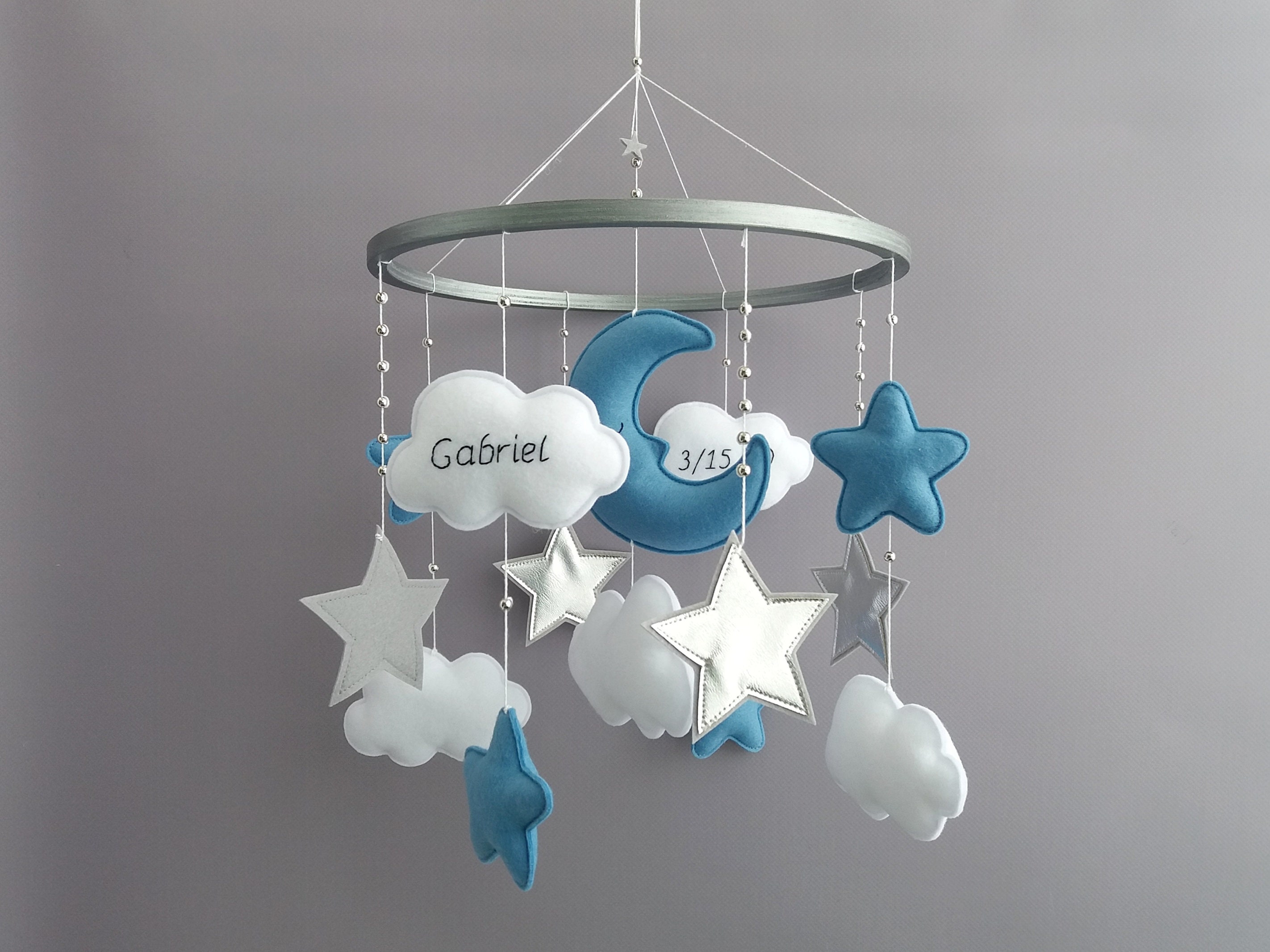Moon mobile nursery Hanging moon and stars baby mobile boy Etsy