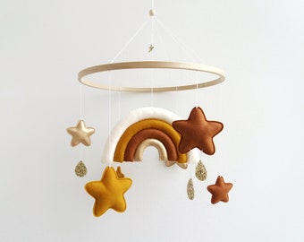 Rainbow baby mobile Musical felt crib mobile Gender neutral nursery decor Stars cot mobile Boho nursery hanging mobile Baby girl gift