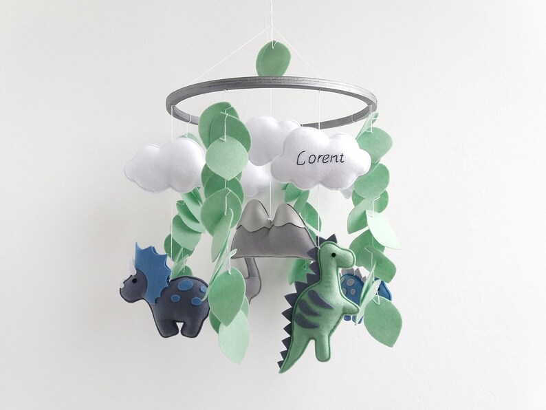Baby mobile dinosaur nursery mobile Hanging musical mobile Baby mobile boy with jungle for crib cot Dino baby mobile kit Nature felt mobile