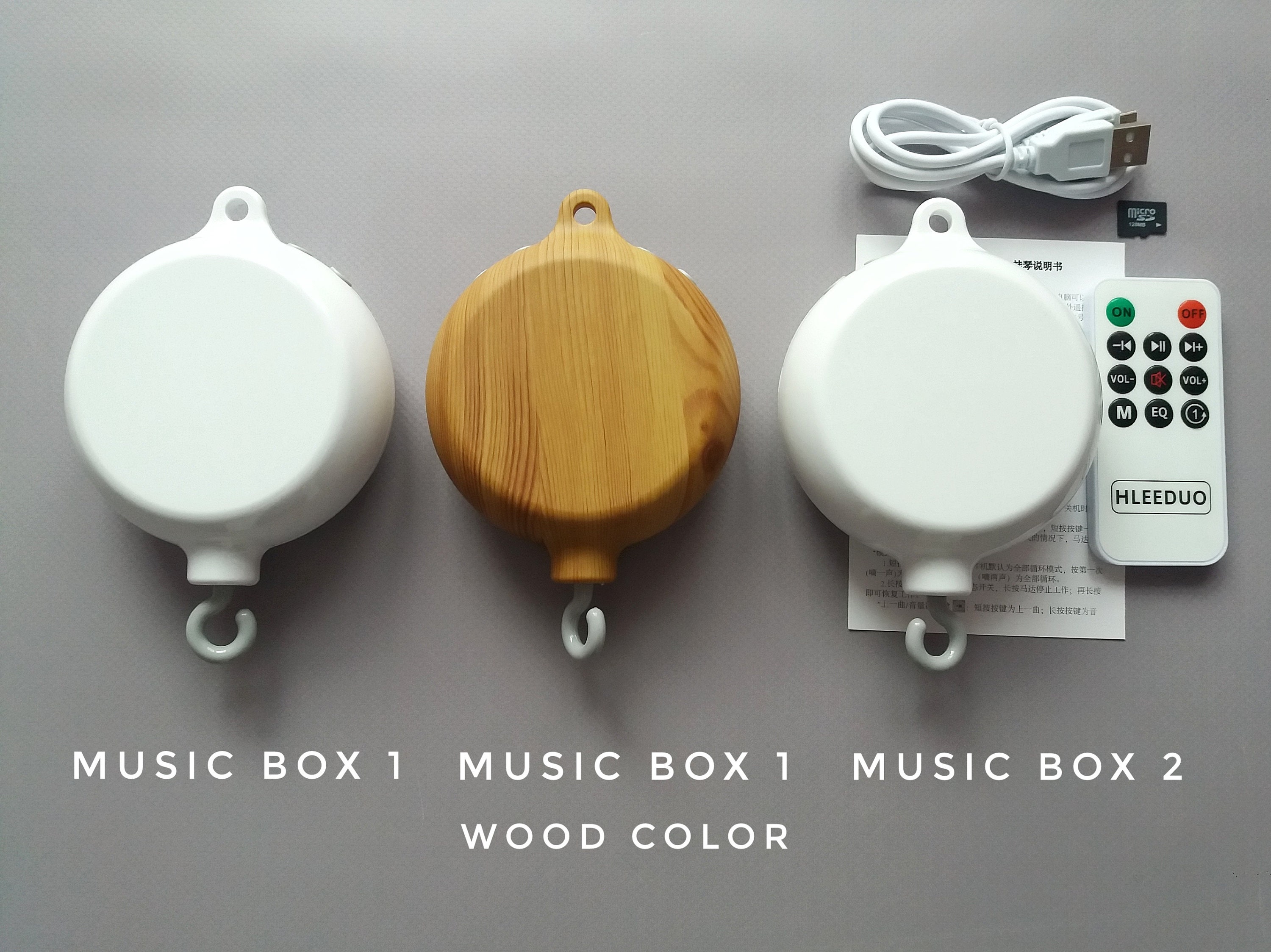 Battery music box for wooden mobile