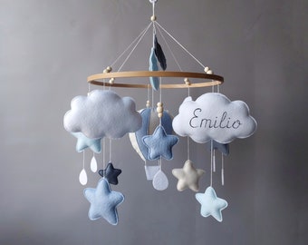 Heißluftballon Baby Mobile Musikkrippe Mobile bebe Kinderzimmer Wolke Stern Mobile Baby Jungen personalisierte Geschenk hängende Krippe Mobile