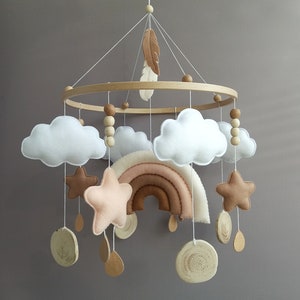 Móvil para cuna de bebé para niños y niñas | Móvil de guardería boho |  Móvil de ganchillo a mano neutro de género | Móvil de techo - estrellas,  nubes