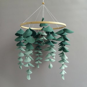 Nursery mobile eucalyptus leaves Crib mobile Floral felt leaf Baby mobile Eucalyptus garland Hanging musical mobile Jungle nursery decor