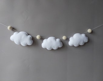 Cloud pom pom garland Felt ball garland Custom Wall hanging nursery decor for girls boys kids room Gender neutral Boho nursery decor