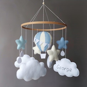 Hot air ballon baby mobile boy Crib musical mobile bb Travel theme Nursery decor Personalized cloud mobile gift Hanging cot adventure mobile