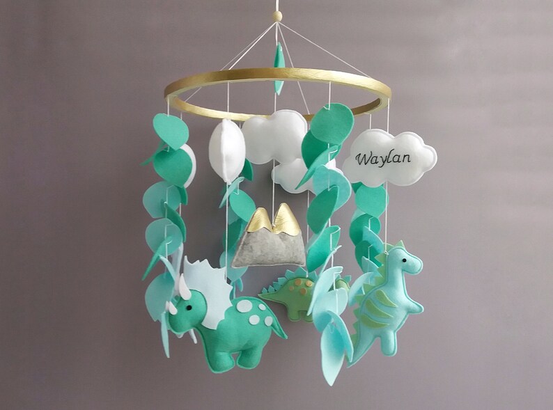 Mobile nursery Dinosaur neutral mobile Baby boy mobile felt Hanging crib mobile Baby mobile girl Nature mobile Musical mobile kit