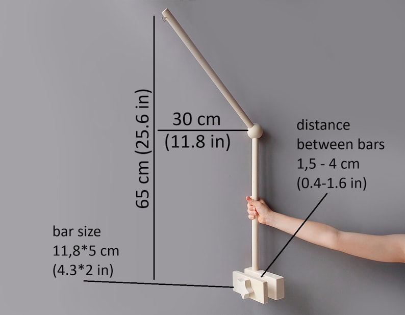 Brazo móvil para bebé para cuna Soporte móvil de madera y caja de música Percha móvil para guardería Soporte de madera natural Montaje en cuna Accesorio móvil para guardería imagen 2