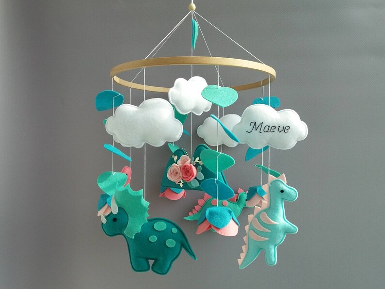 Dinosaur Mobile Baby Mobile Girl For Blush And Mint Nursery Dino Crib Floral Mobile Flower Felt Hanging Pink Mobile Kit Musical Mobile Bebe Toys Games Baby Toddler Toys Vadel Com