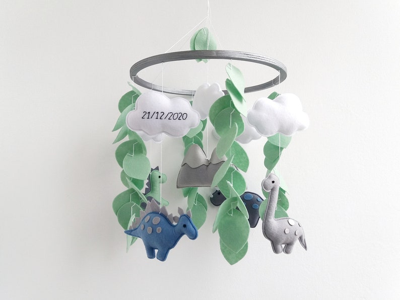 Baby mobile dinosaur nursery mobile Hanging musical mobile Baby mobile boy with jungle for crib cot Dino baby mobile kit Nature felt mobile