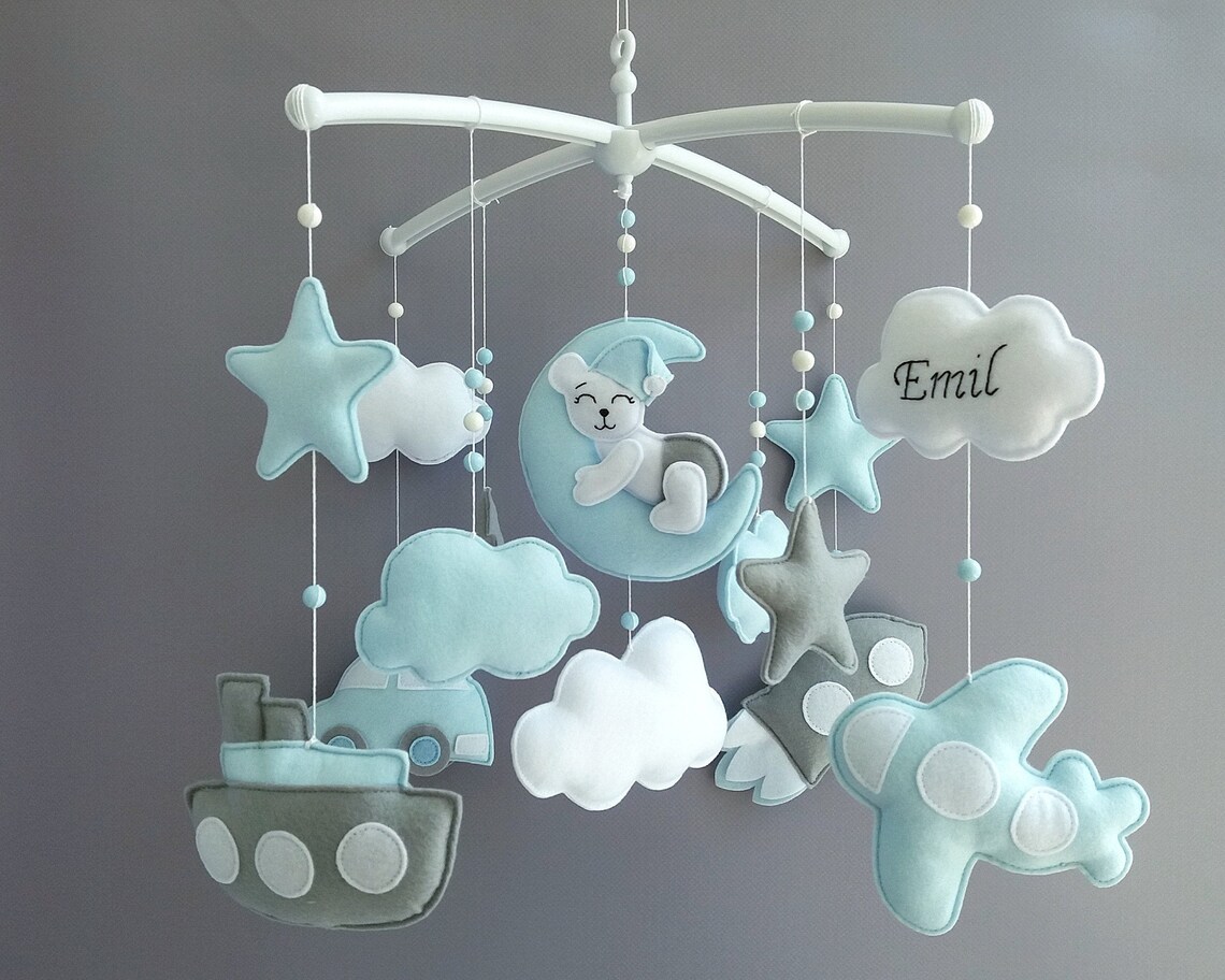 Crib baby mobile nursery for baby boy with transport sleeping Etsy