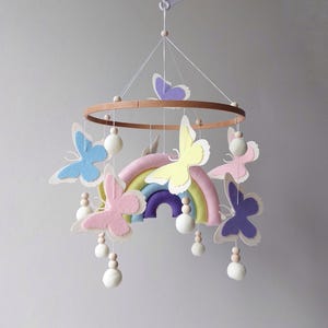 Butterfly baby mobile girl Rainbow crib mobile musical Nursery decor Colored felt butterflies cot mobile hanging Baby girl shower gift