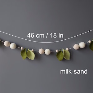 Felt leaves garland Spring greenery garland Neutral nursery decor Wall hanging Shelf decor Ball mantel garland Fairy garden accessories milk-sand