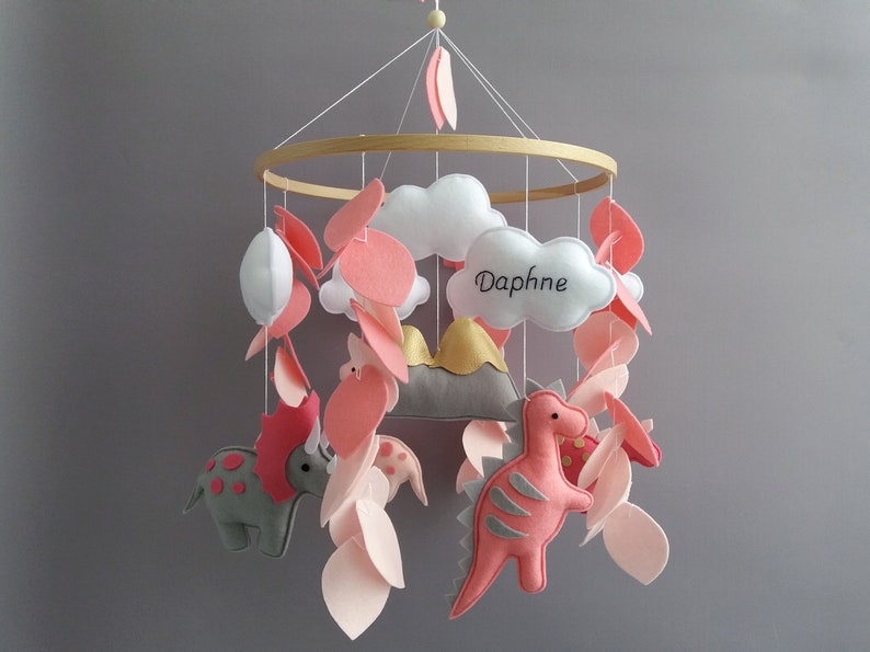 Baby Mobile Girl Dinosaur Mobile Nursery With Pink Dino For Etsy