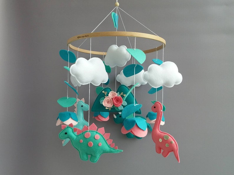 Dinosaur Mobile Baby Mobile Girl For Blush And Mint Nursery Dino Crib Floral Mobile Flower Felt Hanging Pink Mobile Kit Musical Mobile Bebe Toys Games Baby Toddler Toys Vadel Com