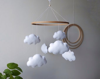 Cloud baby mobile Сrib mobile white clouds Nursery baby mobile neutral Hanging Mobile musical Expecting mom gift