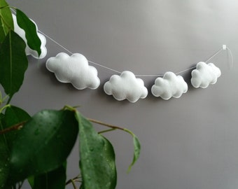 Cloud garland Felt garland Wall hanging nursery decor for girls boys kids room Gender neutral Baby shower decor garland Felt bunting