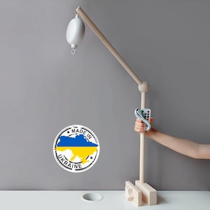 Baby mobile arm for crib Wooden mobile holder and music box Nursery mobile hanger Natural wood support Cot mount Nursery mobile attachment