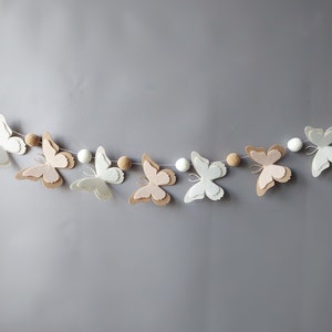 Neutral butterfly garland Baby room decor Baby girl nursery decor Felt butterflies Pom pom garland Butterfly wall decor Butterfly theme gift