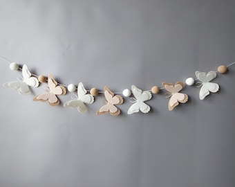 Butterfly garland Baby girl nursery decor Felt butterflies Pom pom garland Butterfly wall decor neutral Butterfly theme