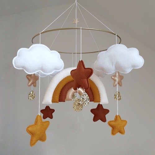 Boho Mobile Neutral Baby Mobile Rainbow Mobile Musical Bebe Etsy