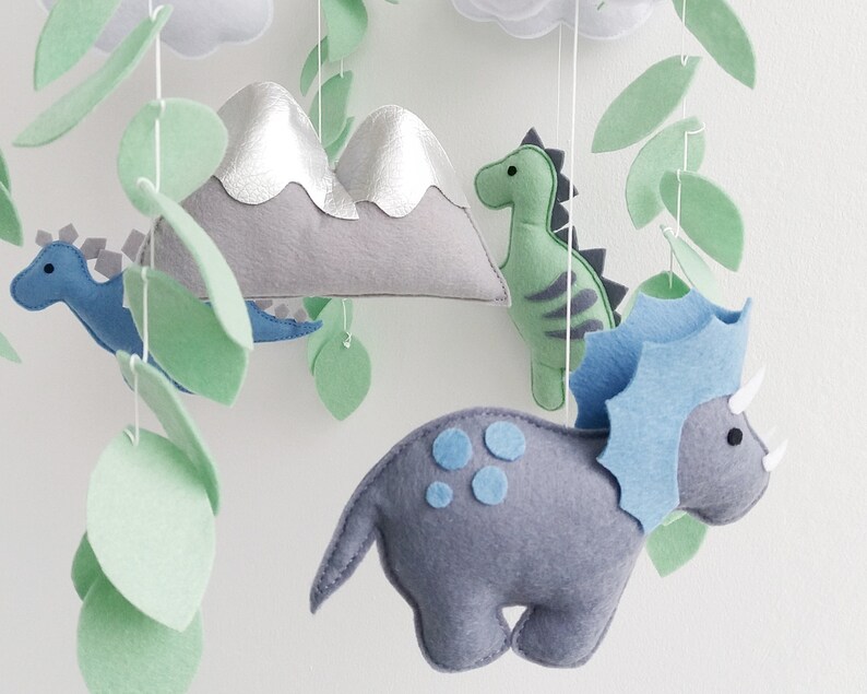 Baby mobile dinosaur nursery mobile Hanging musical mobile Baby mobile boy with jungle for crib cot Dino baby mobile kit Nature felt mobile
