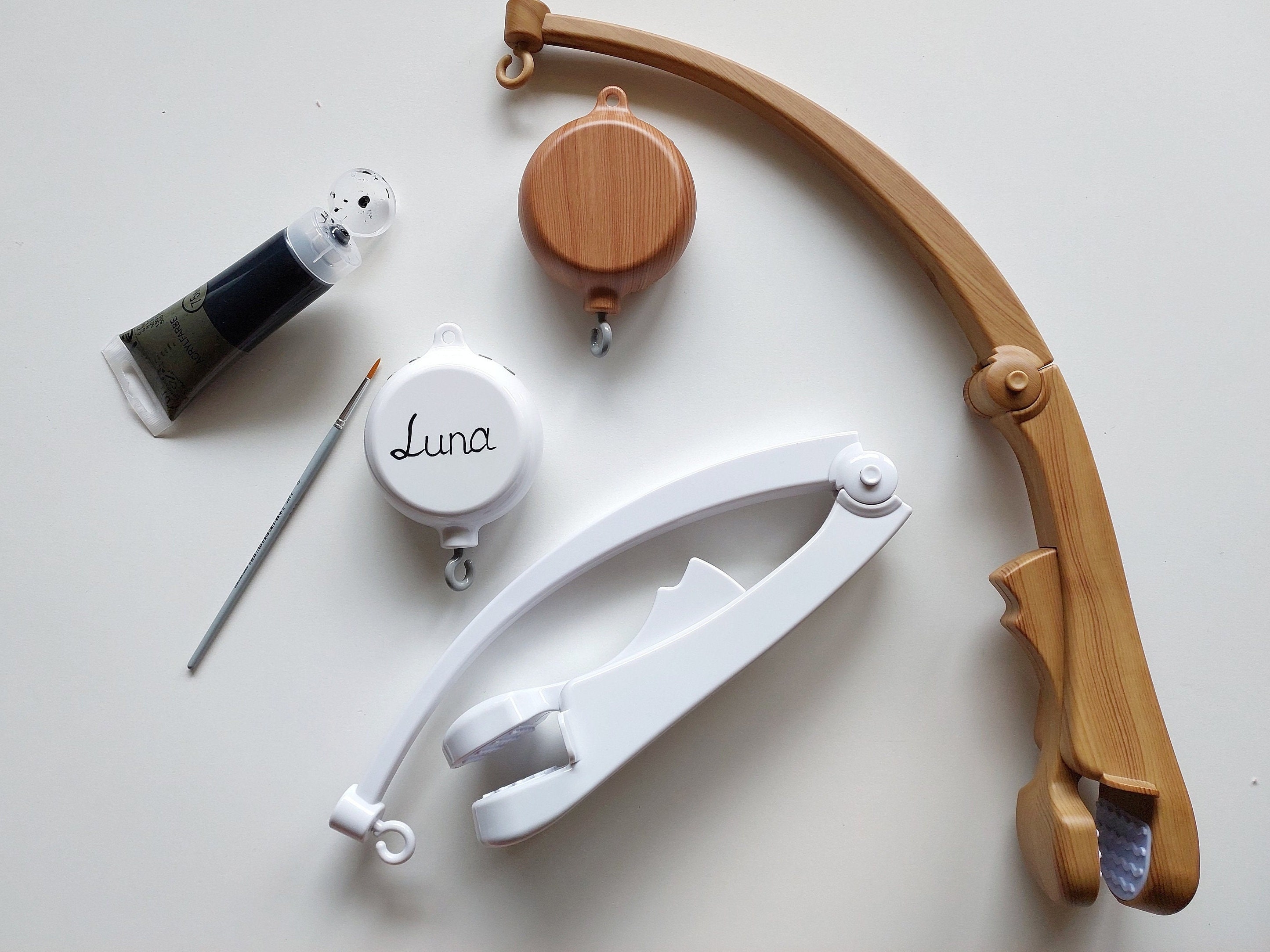 Baby Mobiel Hanger Sterren & Maan – Houten Ring met Wolkjes en Gehaakt