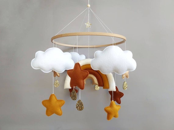 Baby Mobile Musical Bebe Rainbow Terracotta for Nursery Crib Mobile With  Gold Star Felt Hanging Mobile Kit Boho Cot Mobile Gender Neutral 