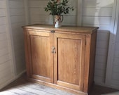 Large Antique Natural Pine 2 Door Kitchen Larder Housekeepers Hall Office Cupboard Bookcase (Delivery is Extra)
