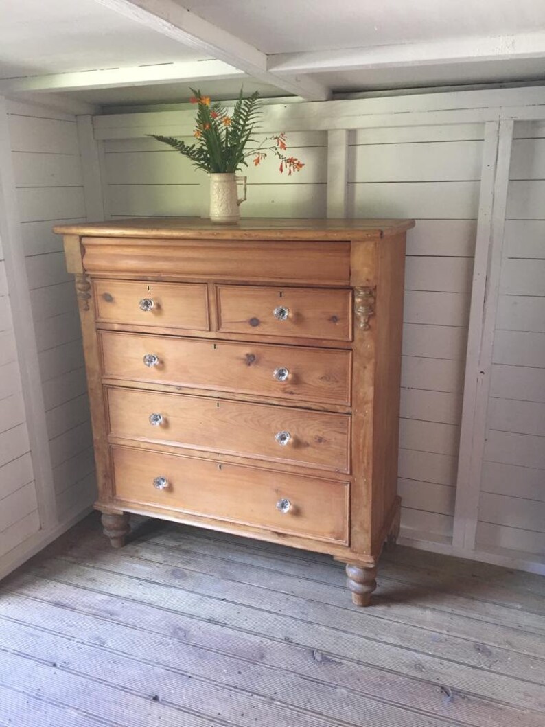 Large Tall Imposing Antique Victorian Pine Chest Of Drawers Etsy