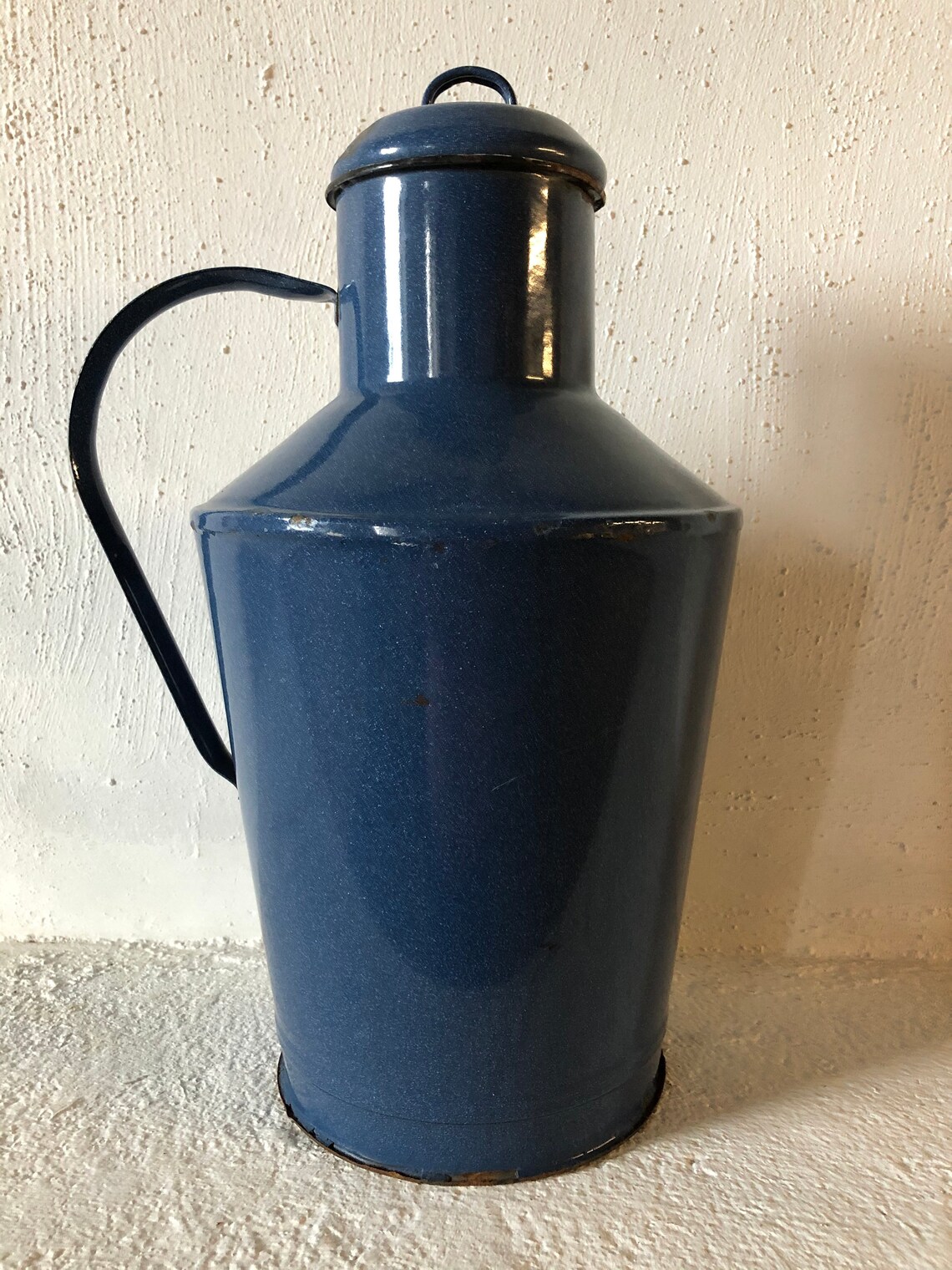 Vintage Blue Enamel Water Pitcher Jug with Lid Etsy