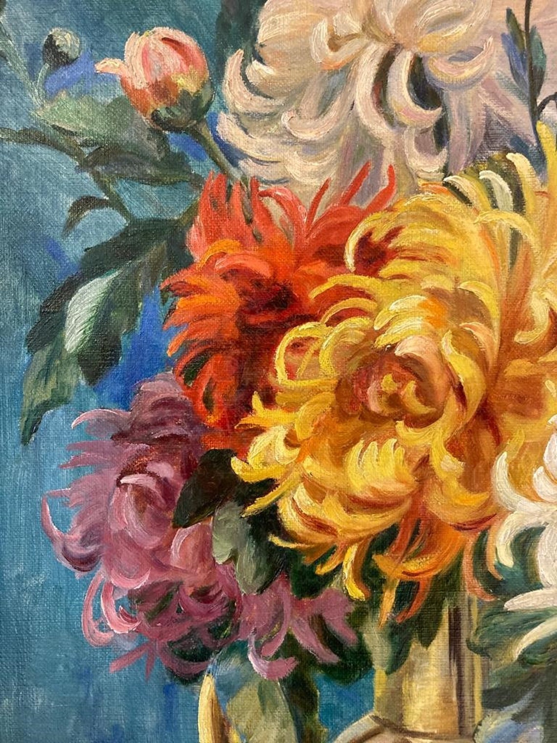 Large Vibrant Vintage French Floral Oil Painting on Canvas Etsy UK