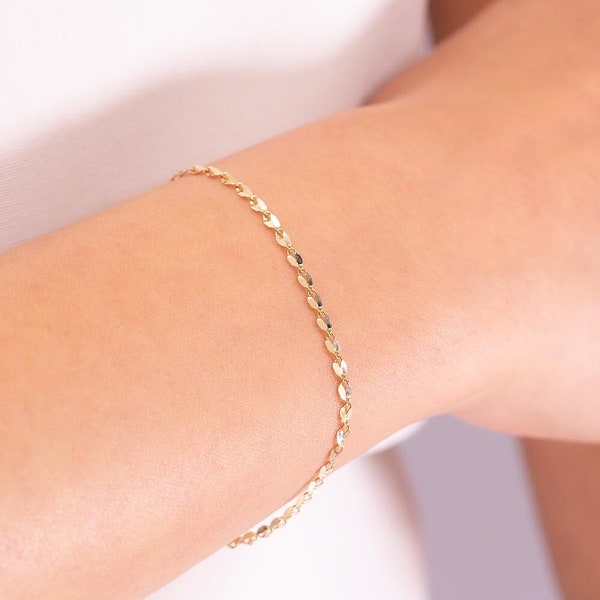 Sparkle 14k Solid Gold Pailletten Kettenarmband für Frauen