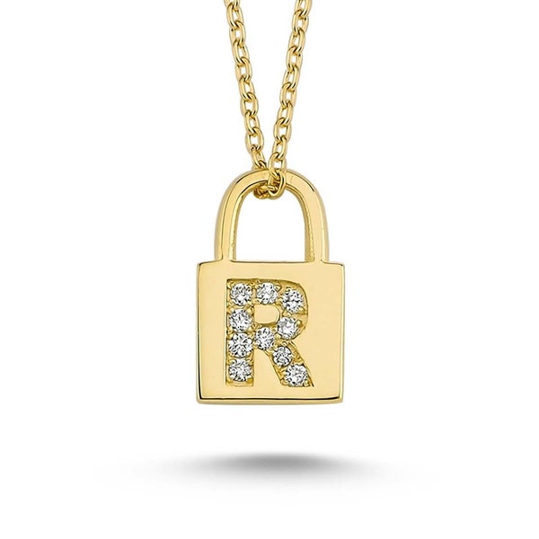 Women's Circle Charm Neklace with Diamond Letter R