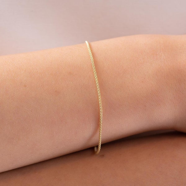 Thin Foxtail Chain Bracelet in 14k Solid Yellow Gold for Women